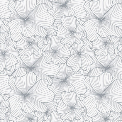 Silver Flowers – Peel and Stick Wallpaper Roll 20.5" x 16 ft in Metallic Floral Print