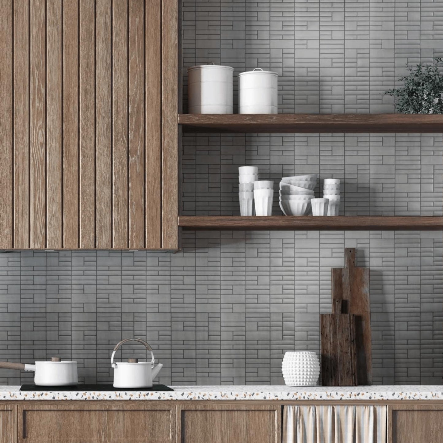 Brushed Silver – Peel and Stick Wallpaper Tiles 8" x 8" in Metallic Faux-Tin Finish