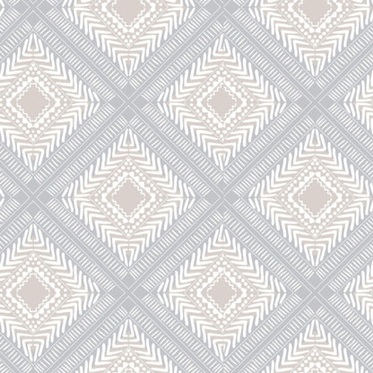 Tribal Squares – Peel and Stick Wallpaper Roll 20.5" x 16 ft in Blue and Tan Diamond Pattern