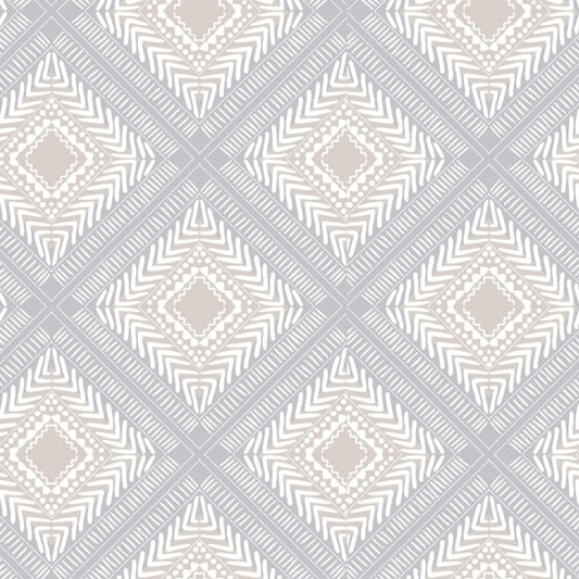 Tribal Squares – Peel and Stick Wallpaper Roll 20.5" x 16 ft in Blue and Tan Diamond Pattern