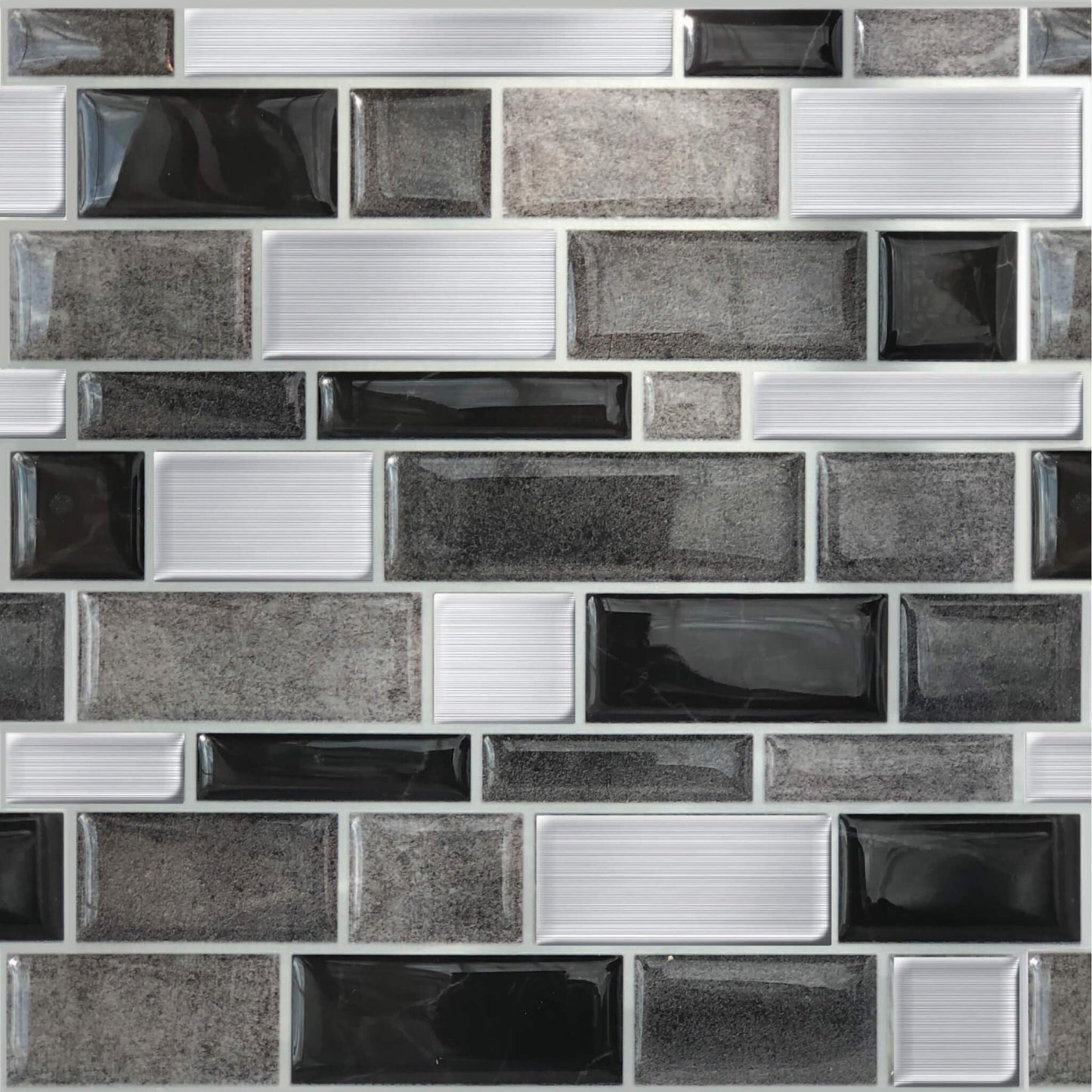 Silver and Black Mosaic – Peel and Stick Backsplash Tile 10.5x10.5" in Sculpted Metallic Finish