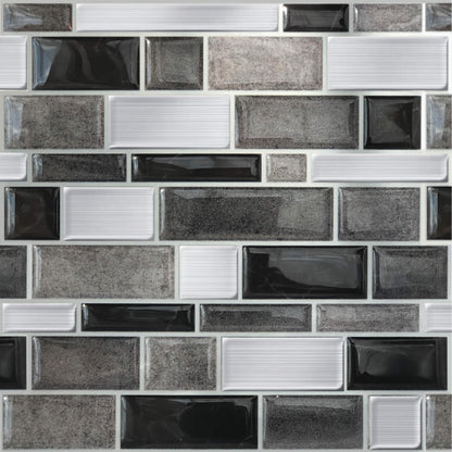 Silver and Black Mosaic – Peel and Stick Backsplash Tile 10.5x10.5" in Sculpted Metallic Finish