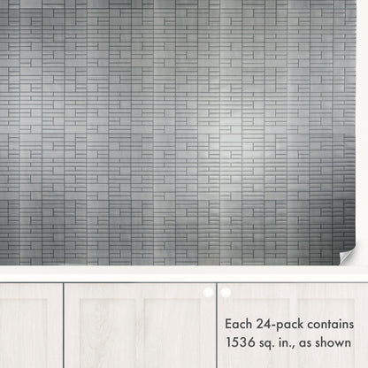Brushed Silver – Peel and Stick Wallpaper Tiles 8" x 8" in Metallic Faux-Tin Finish