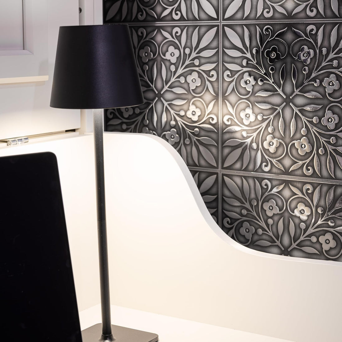 Brushed Nickel and Silver Leaves Peel and Stick Wallpaper Tiles - 24 Pack