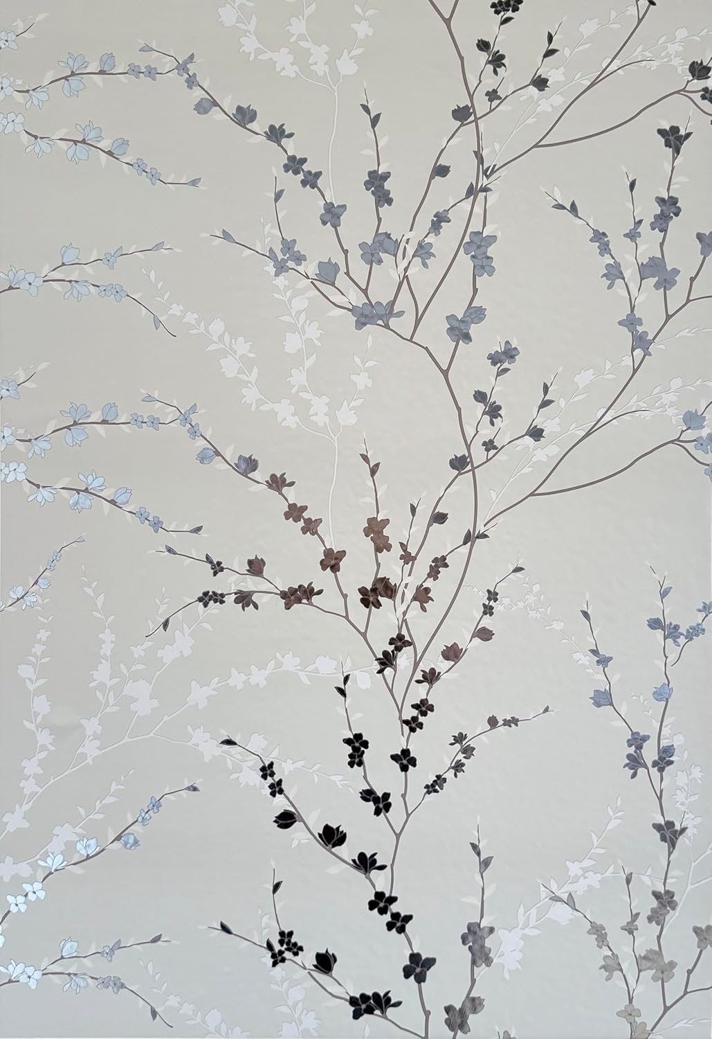 West Coast Branch – Peel and Stick Wallpaper Panel 16 x 24" in Soft Green with Silver Foil Leaves