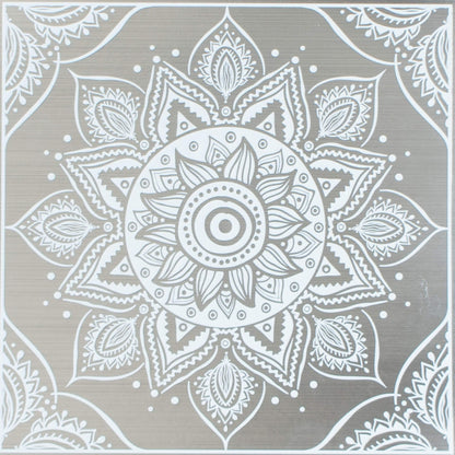 White Mandala – Peel and Stick Wall Tile 8x8" in Metallic Aluminum Finish