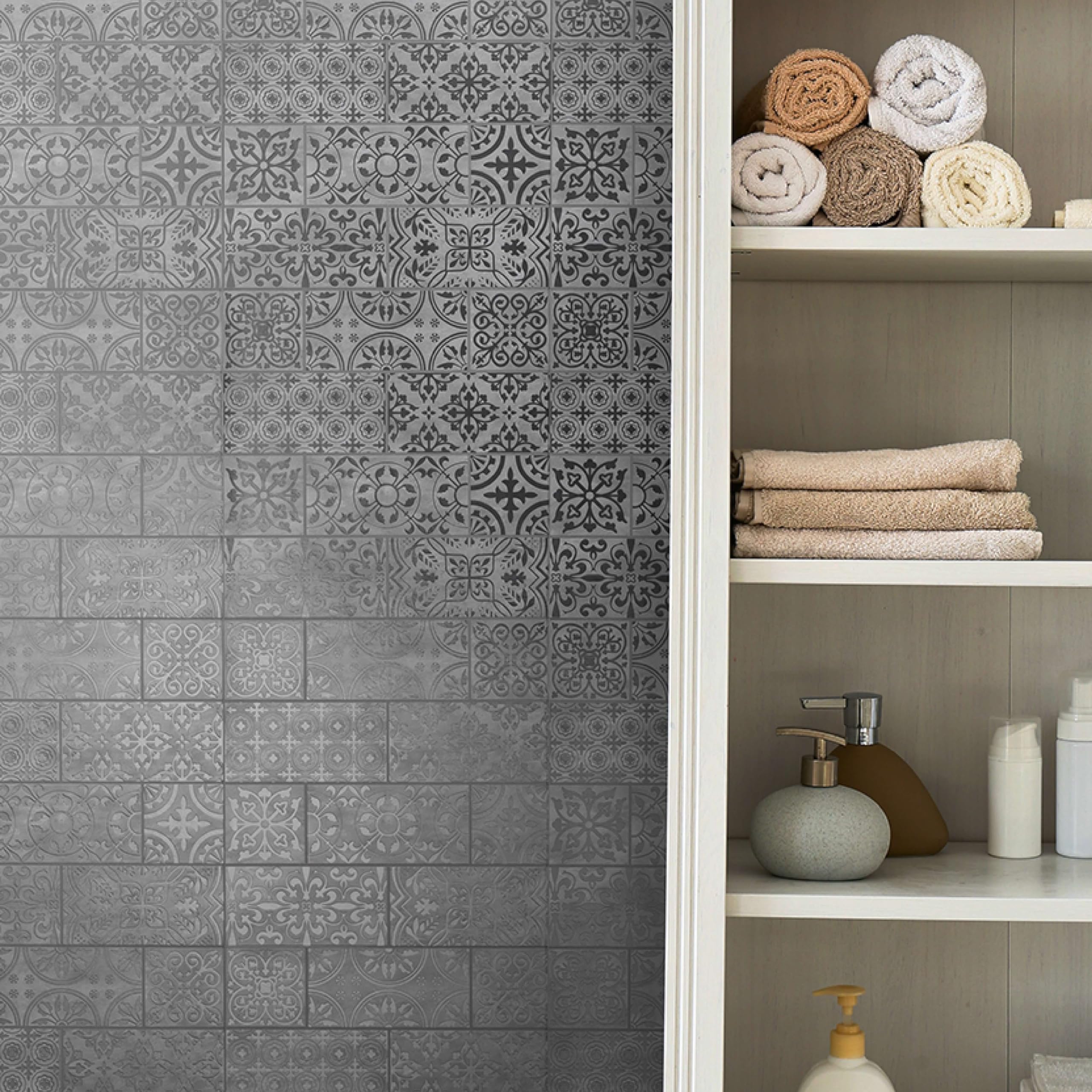 White Silver Inlay Peel and Stick Wallpaper Tiles - 24 Pack