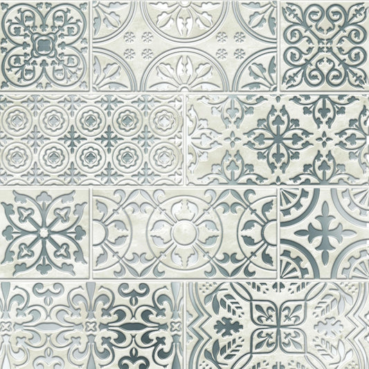 White Silver Inlay Decorative Peel and Stick Tile – Removable 8x8" Wallpaper Accent for DIY & Home Decor