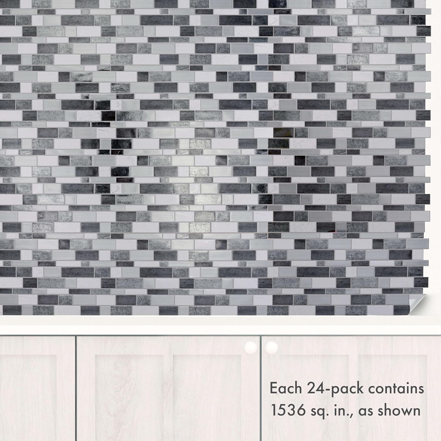 Silver and White Mosaic Peel and Stick Wallpaper Tiles - 24 Pack