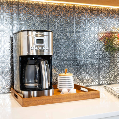 Brushed Nickel and Silver Leaves - 8x8" Peel and Stick Tile Removable Metallic Wall Decal