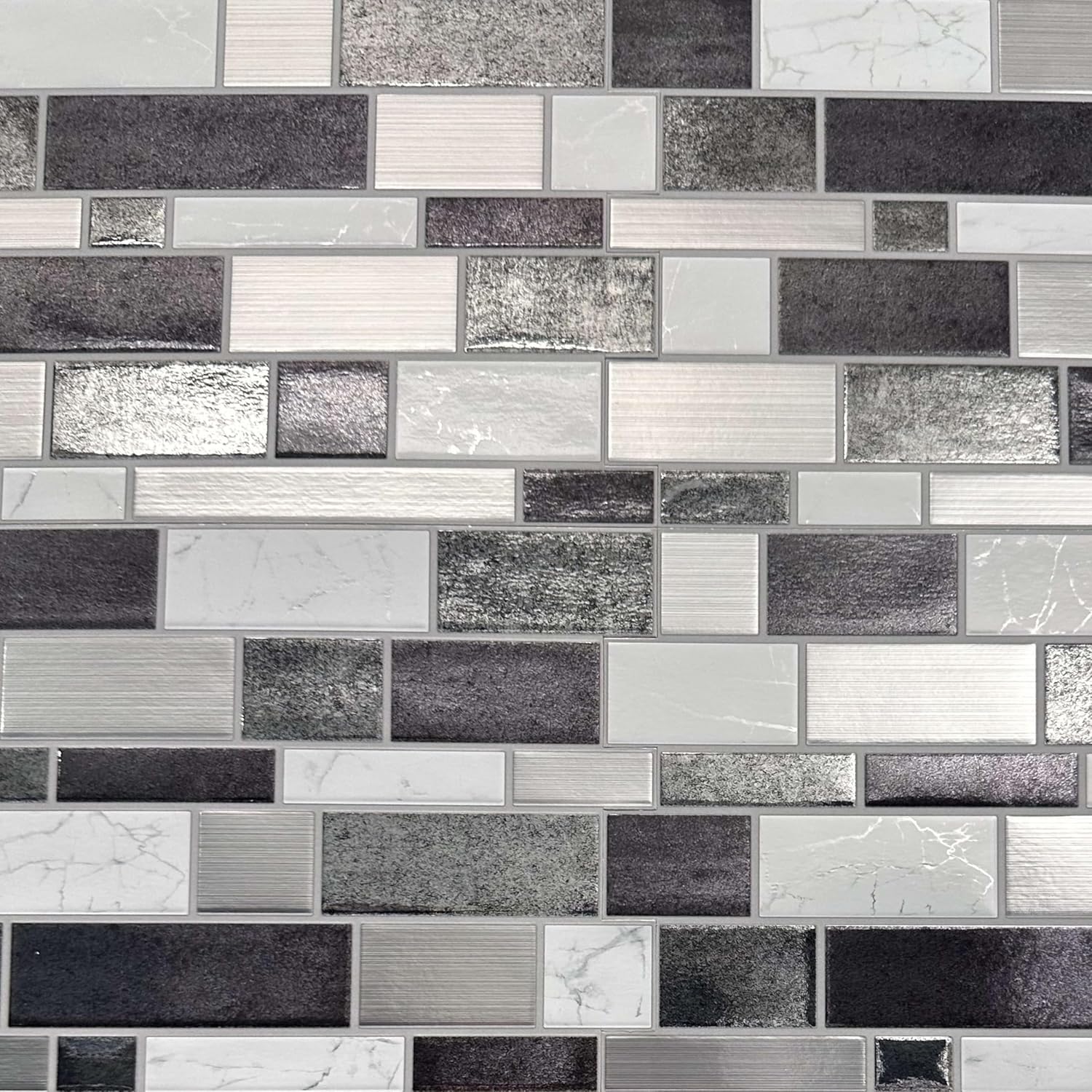 Silver and White Mosaic Peel and Stick Wallpaper Tiles - 24 Pack