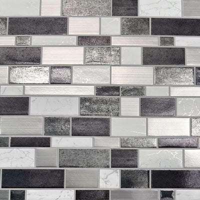 Silver and White Mosaic Peel and Stick Wallpaper Tiles - 24 Pack
