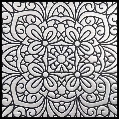 Silver Inked Garden – Peel and Stick Wall Tile Decal 8x8" in Metallic Black Floral Design