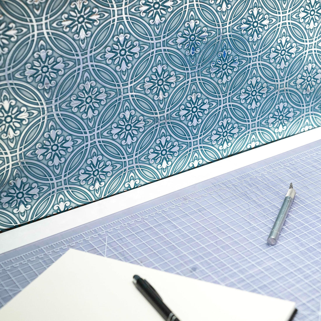 Teal Painted Silver Peel and Stick Wallpaper Tiles - 24 Pack