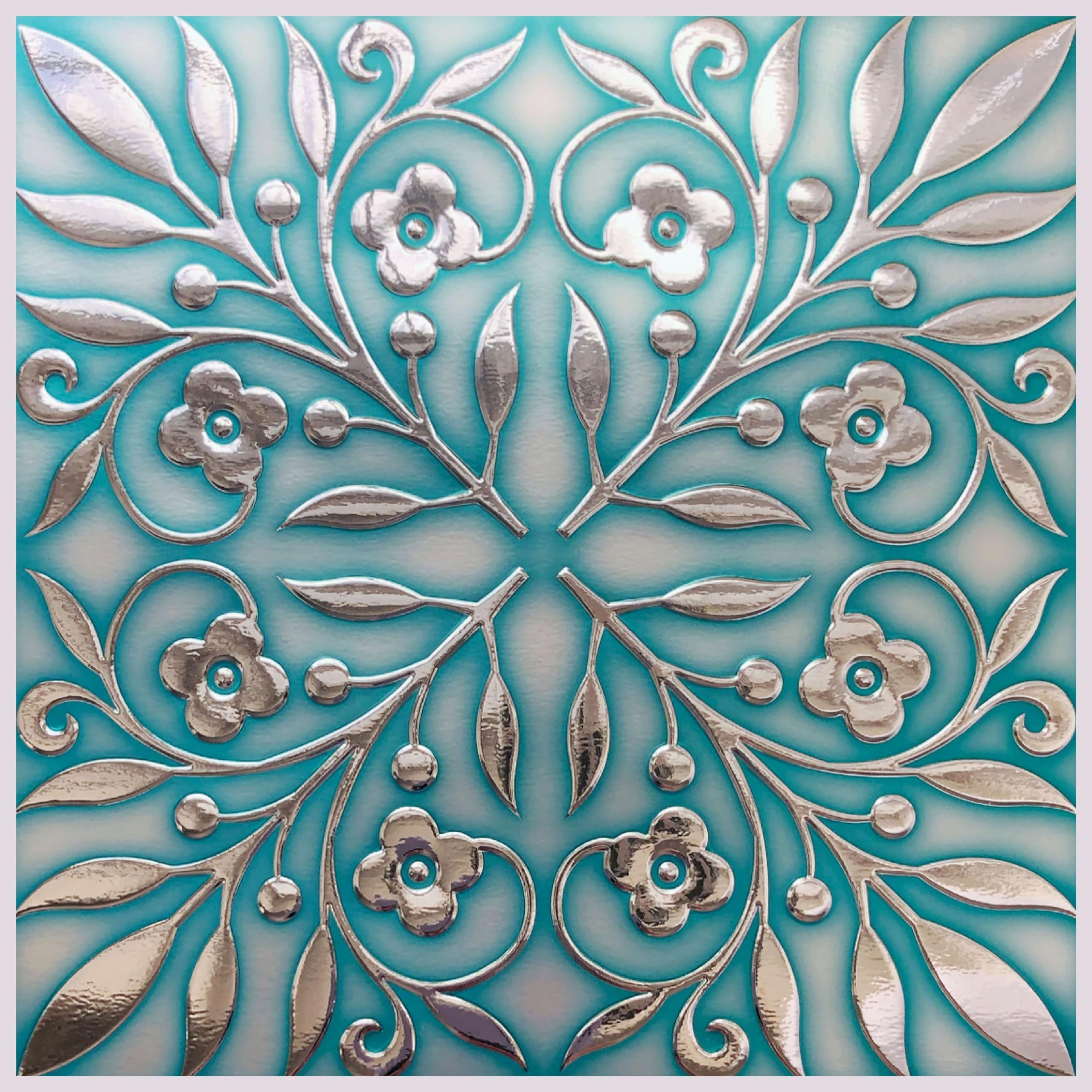 Teal and Silver Leaves Peel and Stick Wallpaper Tile - 24 Pack