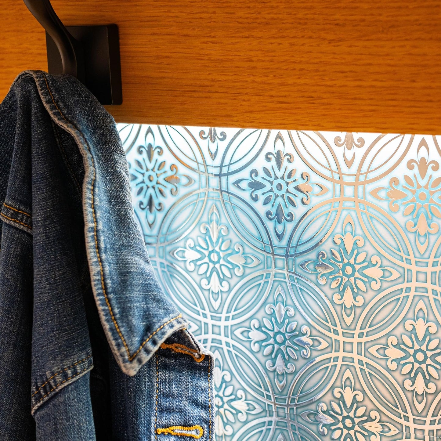 Teal Painted Silver Tile Decal