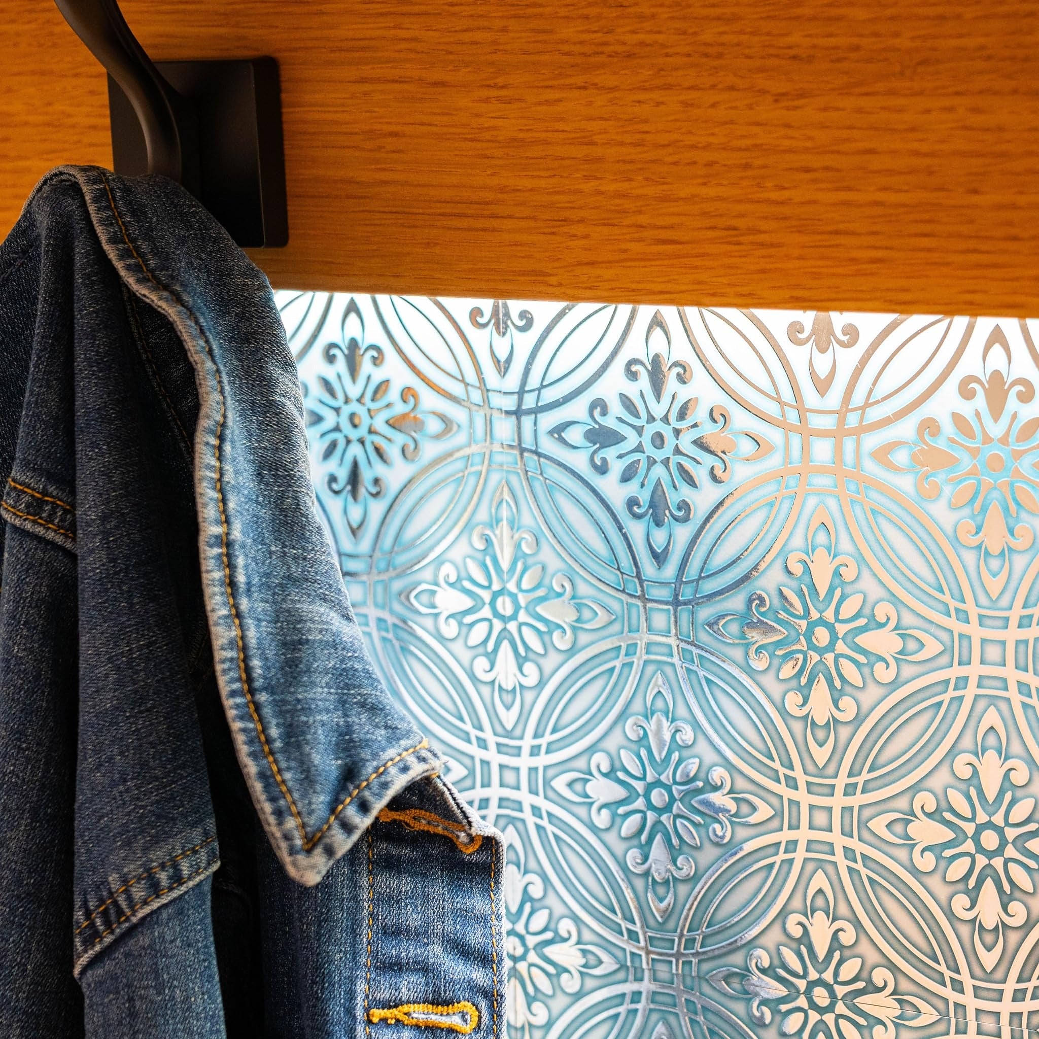 Teal Painted Silver Peel and Stick Wallpaper Tiles - 24 Pack