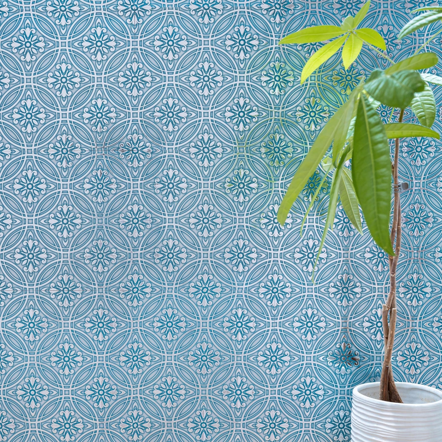 Teal Painted Silver Tile Decal