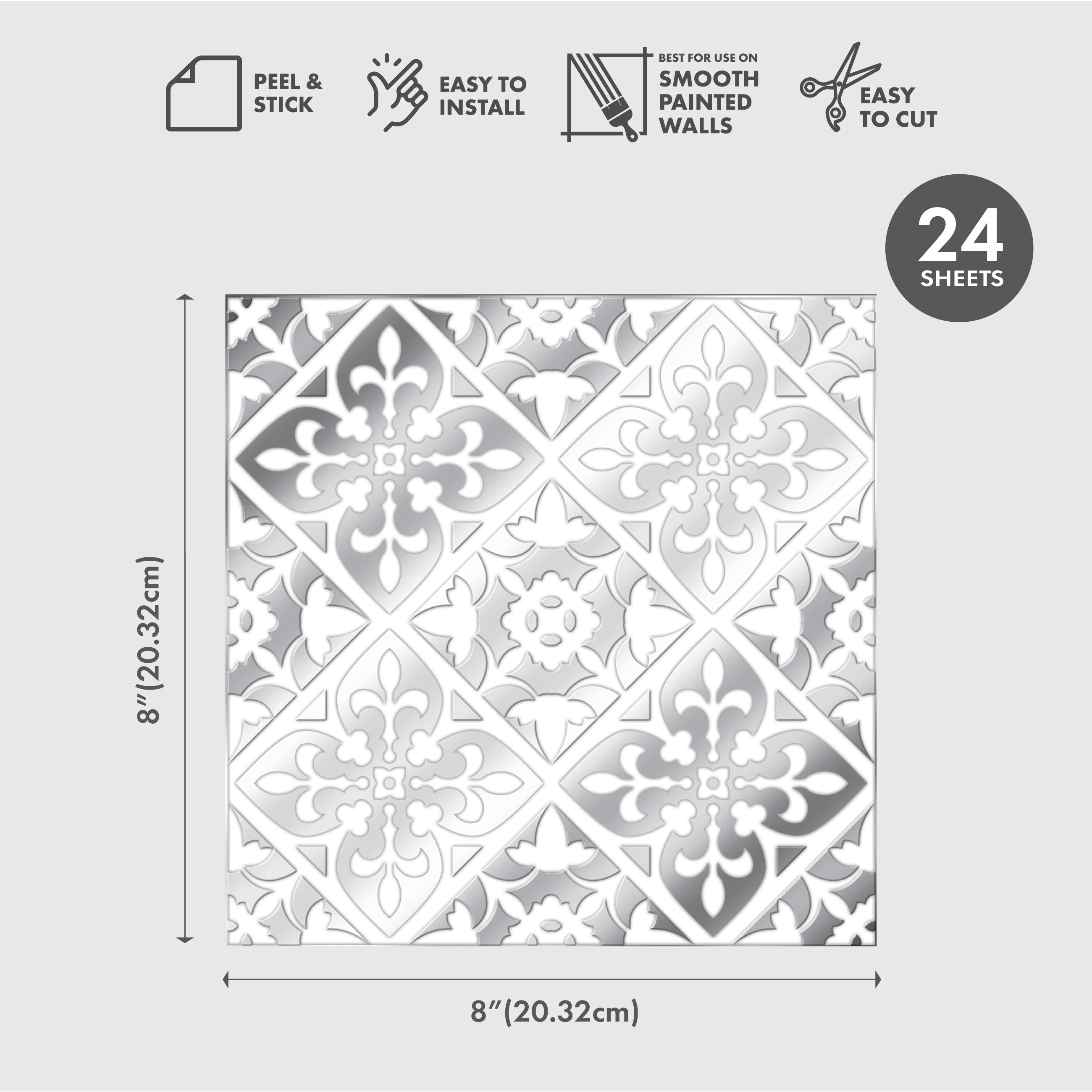 Silver and White Diamonds Peel and Stick Wallpaper Tiles - 24 Pack