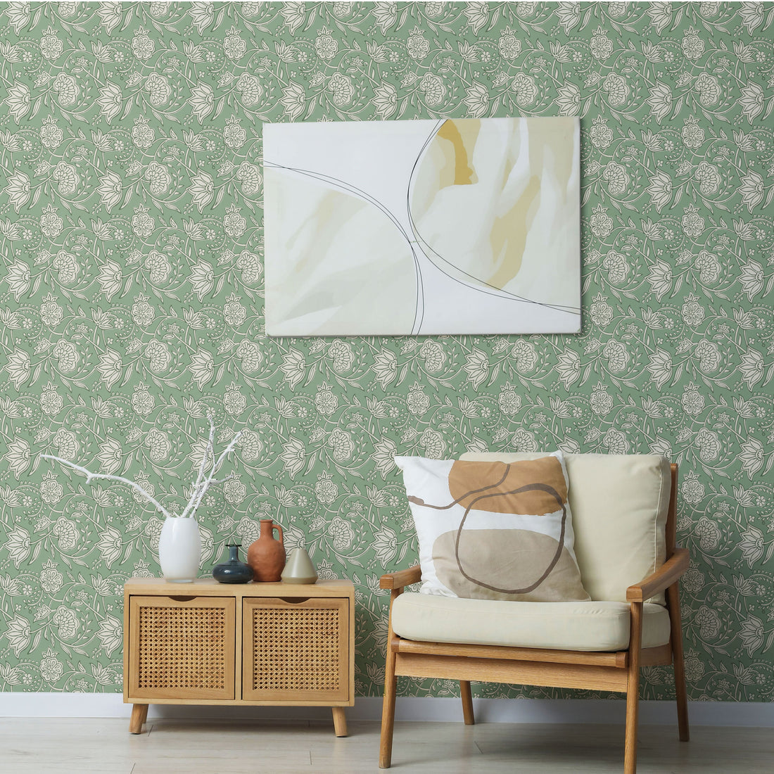 Block Print Floral Peel & Stick Wallpaper Sheets – 12 Pack