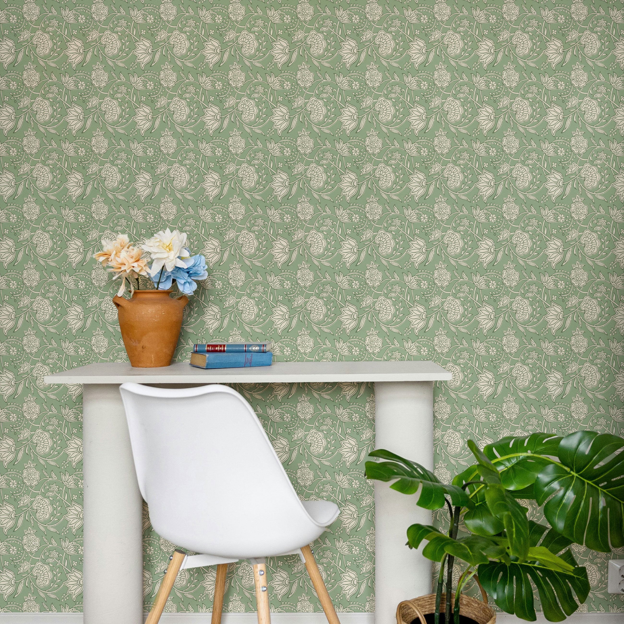 Block Print Floral Peel & Stick Wallpaper Sheets – 12 Pack