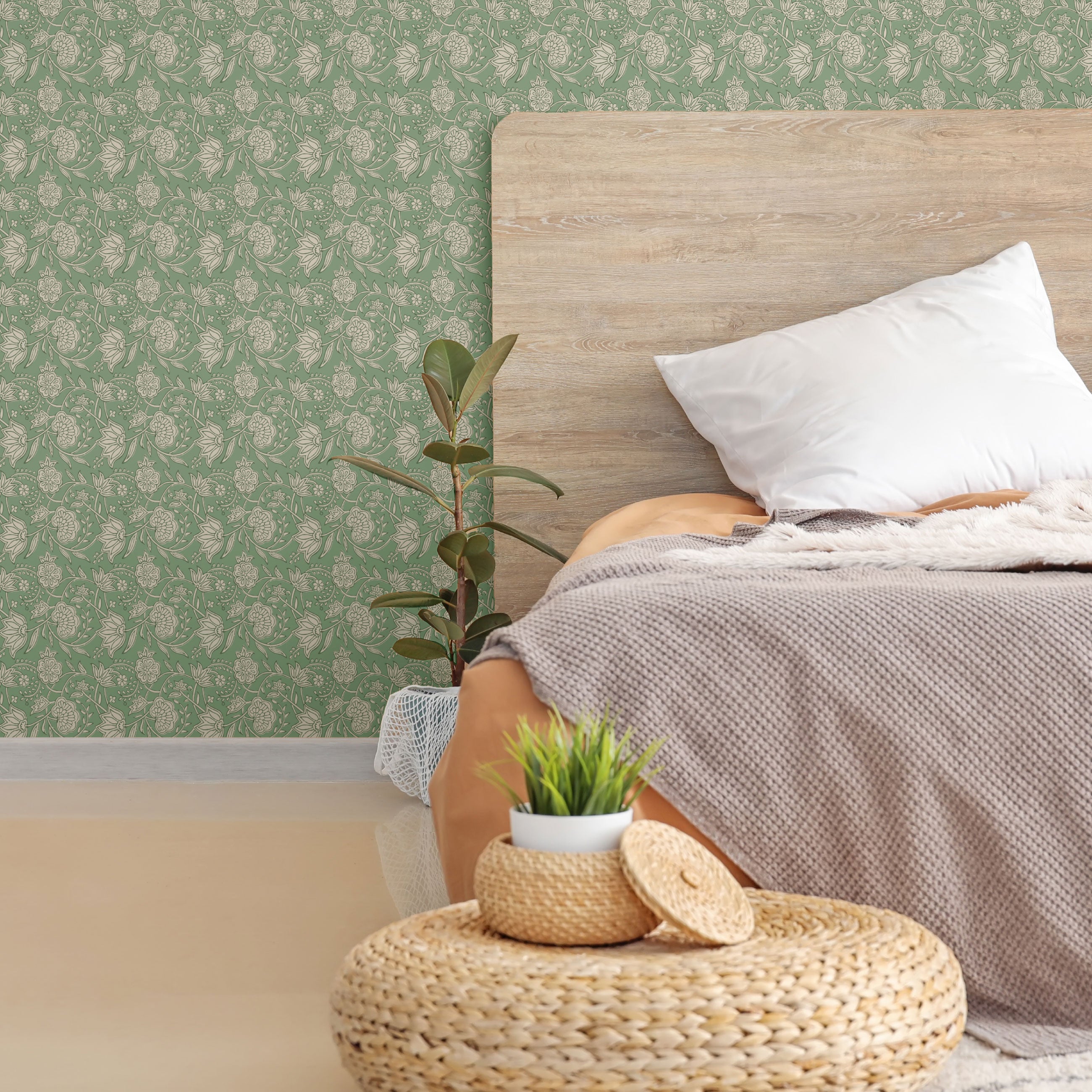 Block Print Floral Peel & Stick Wallpaper Sheets – 12 Pack