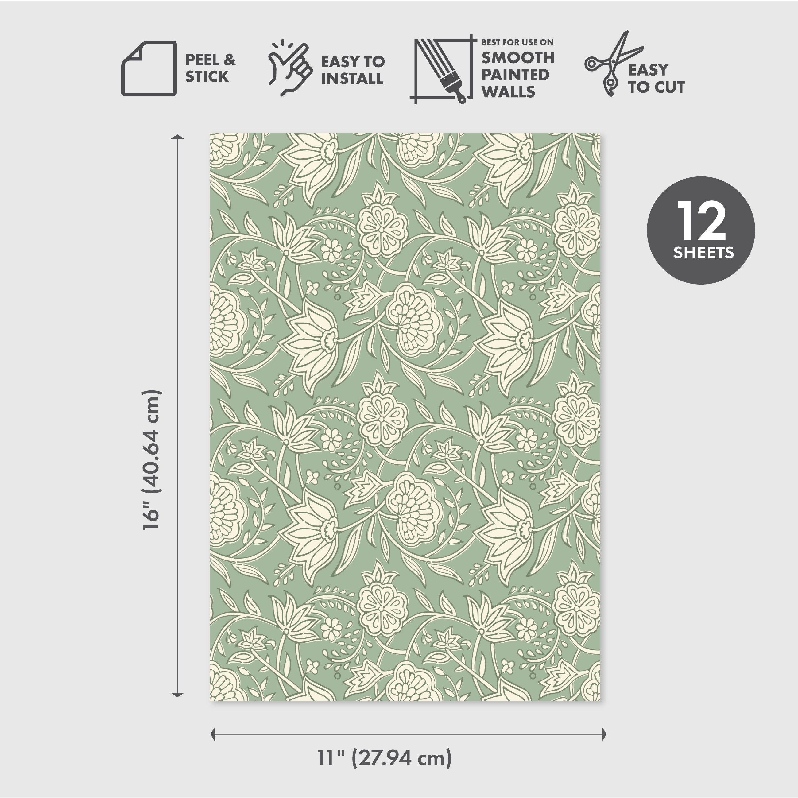 Block Print Floral Peel & Stick Wallpaper Sheets – 12 Pack
