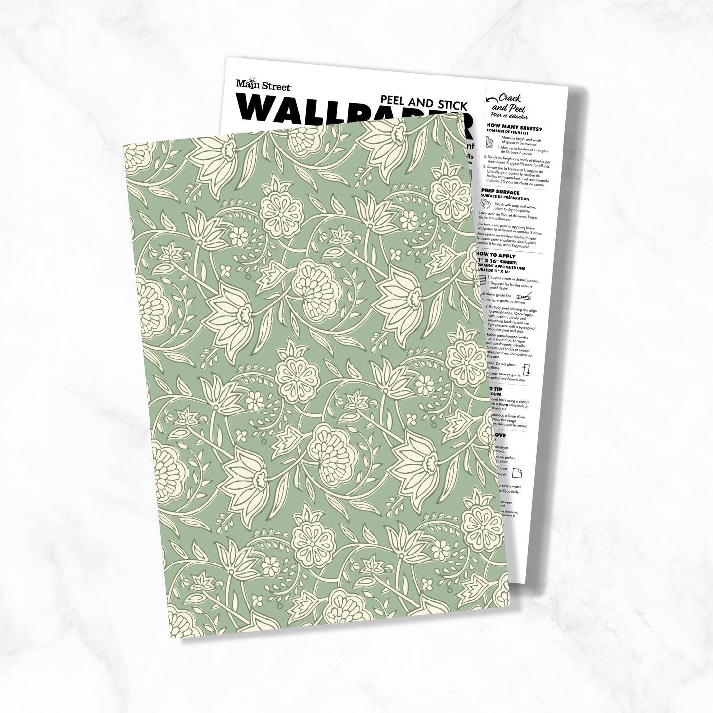 Peel and Stick Wallpaper Sheets – Block Print Floral Design