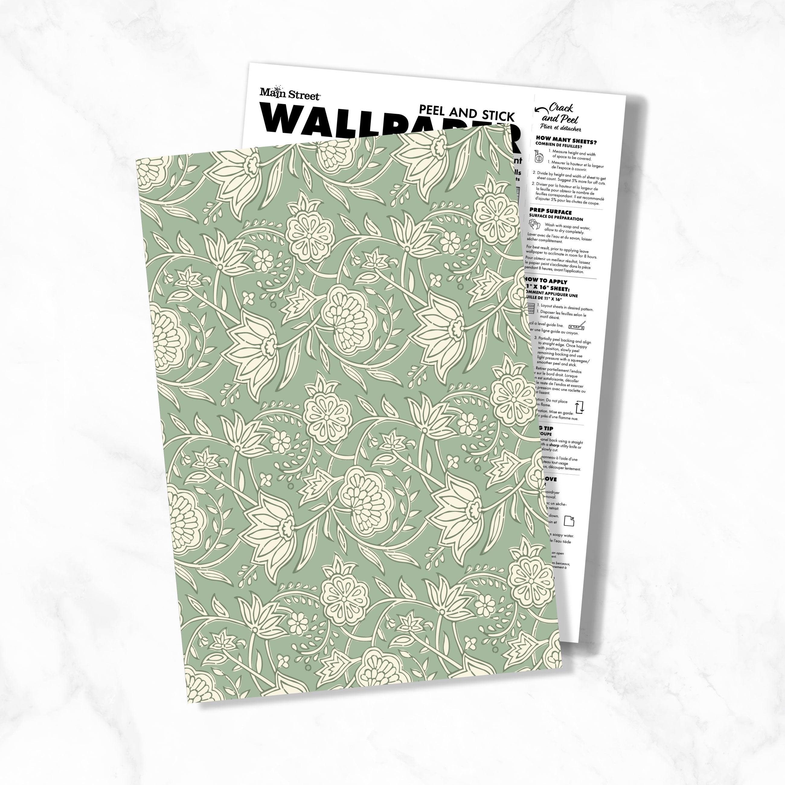 Block Print Floral Peel & Stick Wallpaper Sheets – 12 Pack