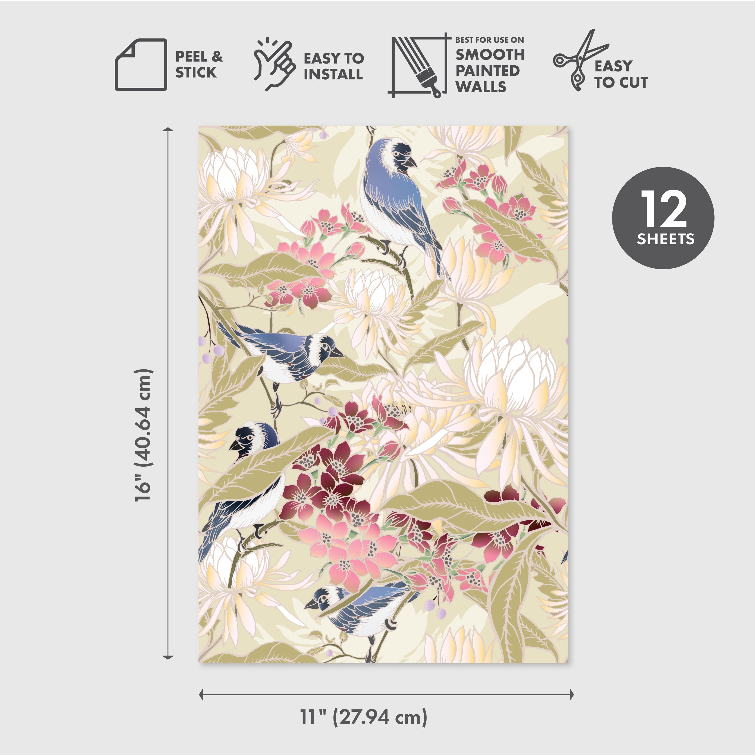 Blossoms and Besties Peel & Stick Wallpaper Sheets – 12 Pack