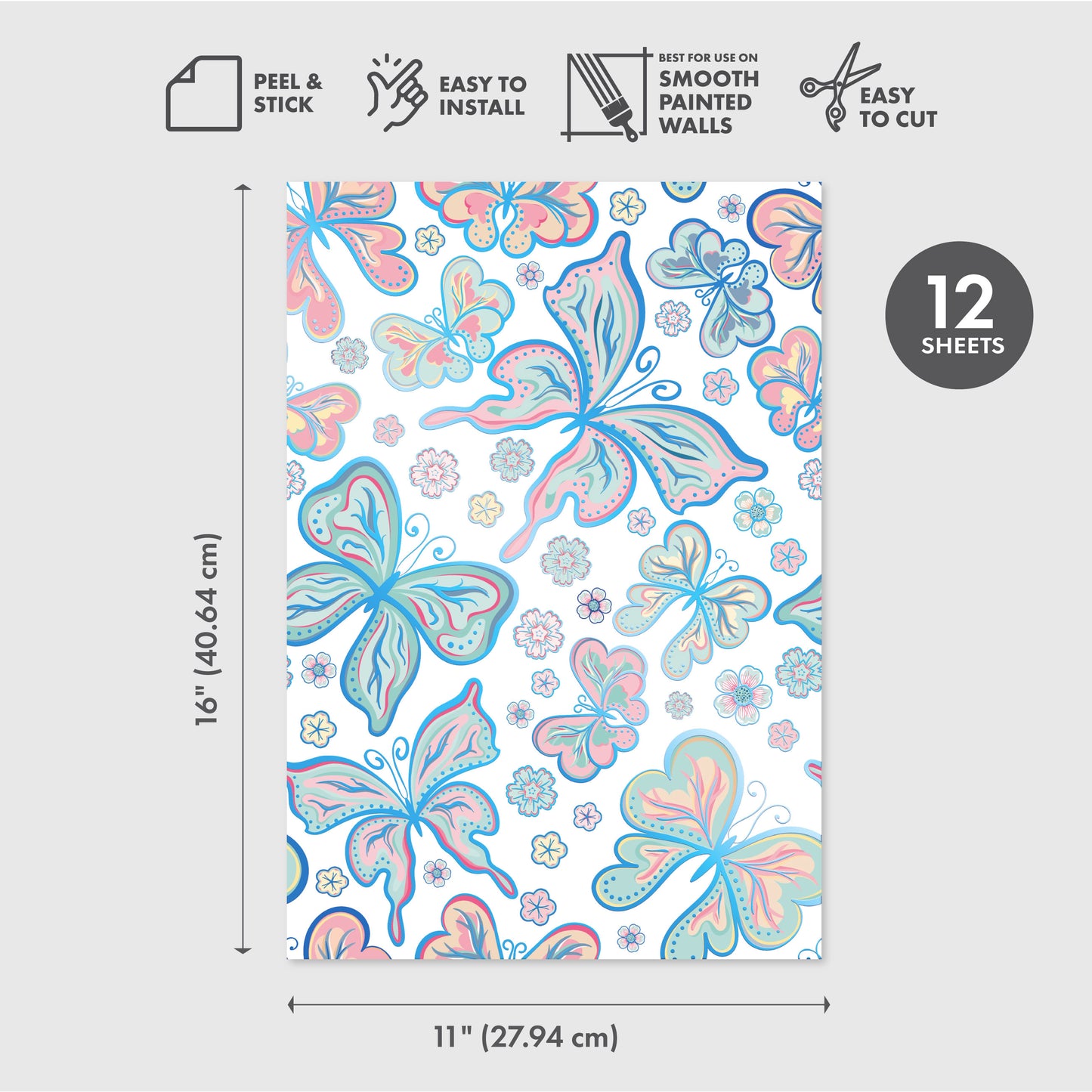Peel and Stick Wallpaper Sheets – Bohemian Butterflies Design