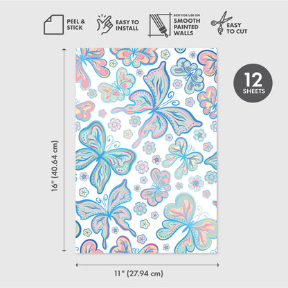 Peel and Stick Wallpaper Sheets – Bohemian Butterflies Design
