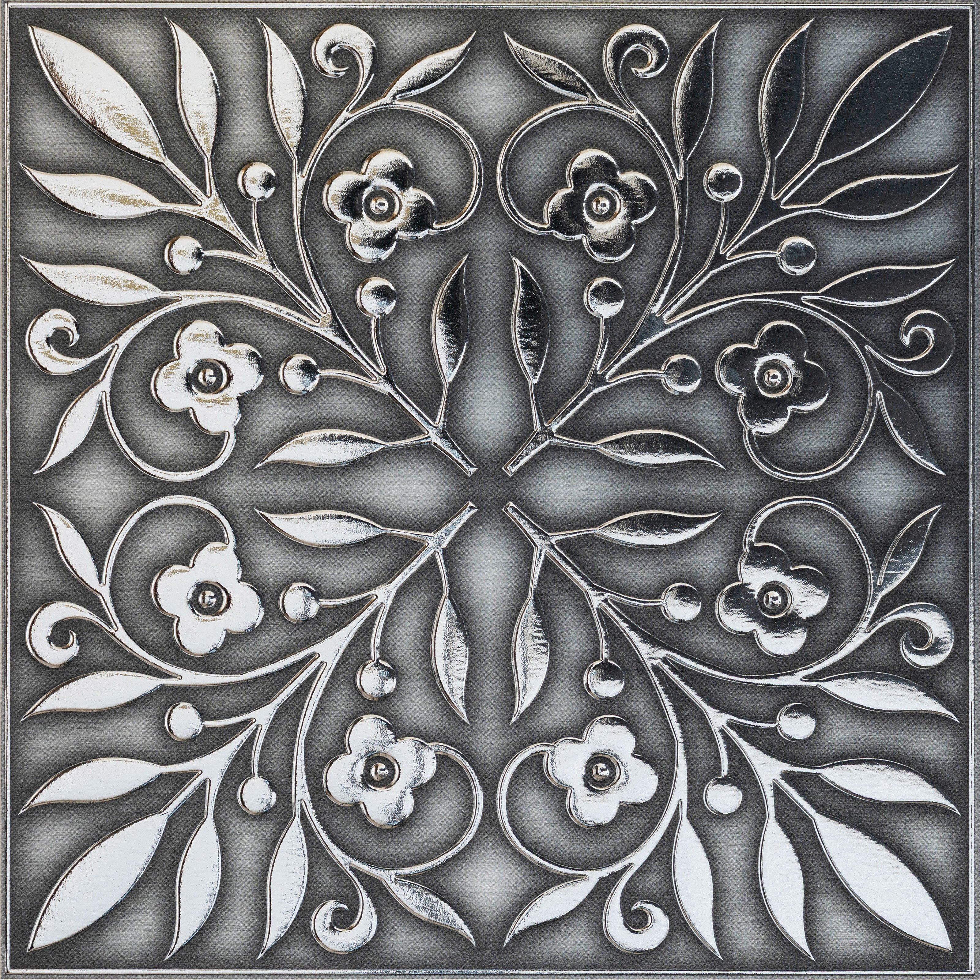 Brushed Nickel and Silver Leaves Peel and Stick Wallpaper Tiles - 24 Pack