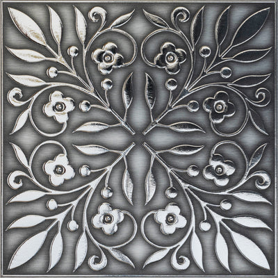 Brushed Nickel and Silver Leaves Peel and Stick Wallpaper Tiles - 24 Pack