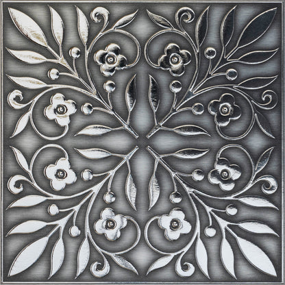 Brushed Nickel and Silver Leaves - 8x8" Peel and Stick Tile Removable Metallic Wall Decal