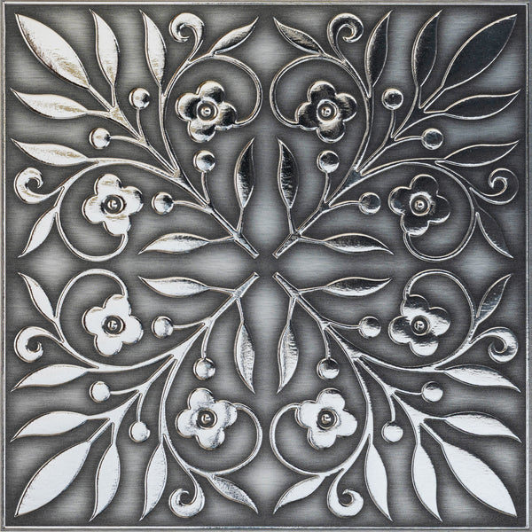 Brushed Nickel and Silver Leaves Peel and Stick Wallpaper Tiles - 24 Pack