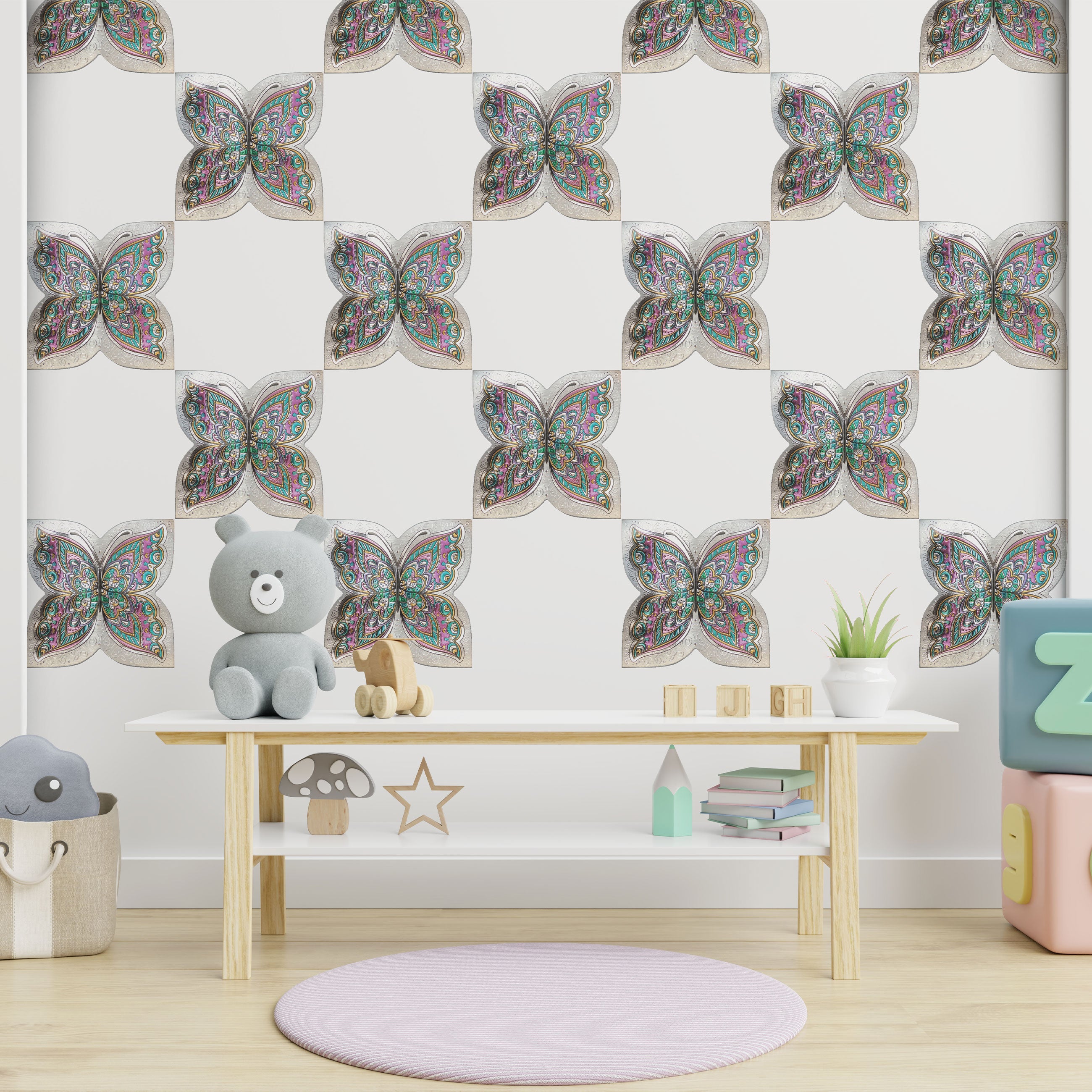 Butterfly Swirls Peel and Stick Wallpaper Tiles - 24 Pack