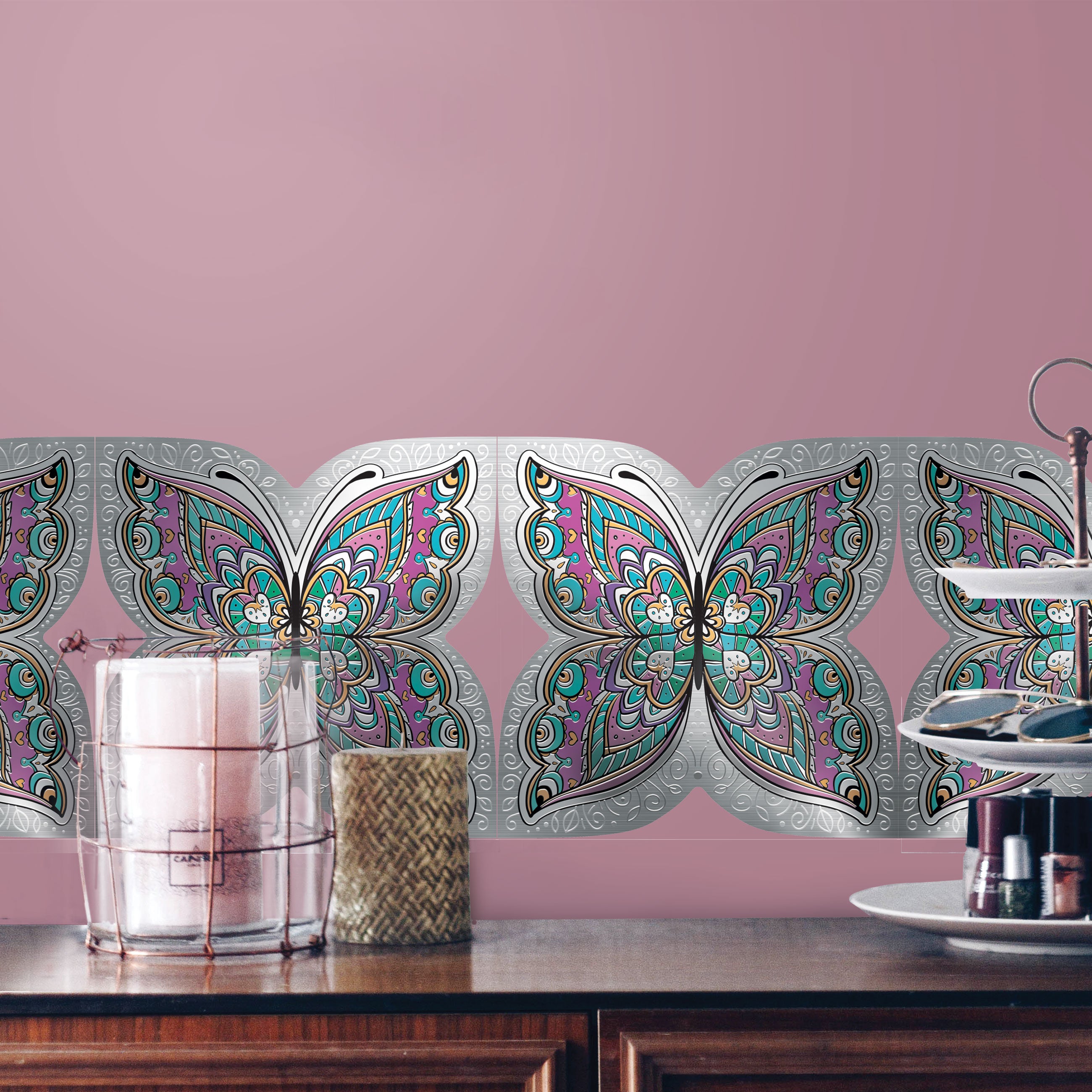 Butterfly Swirls Peel and Stick Wallpaper Tiles - 24 Pack