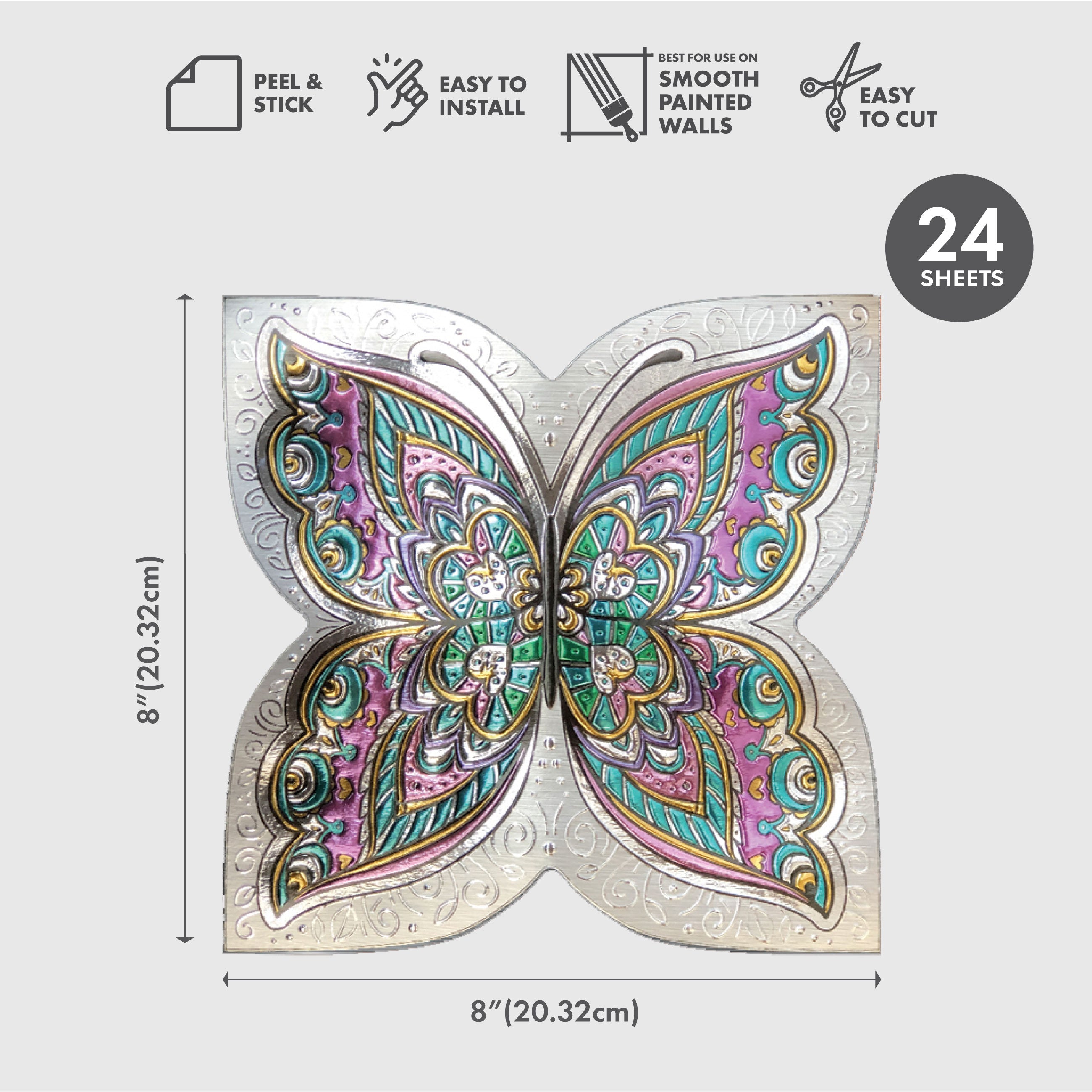 Butterfly Swirls Peel and Stick Wallpaper Tiles - 24 Pack