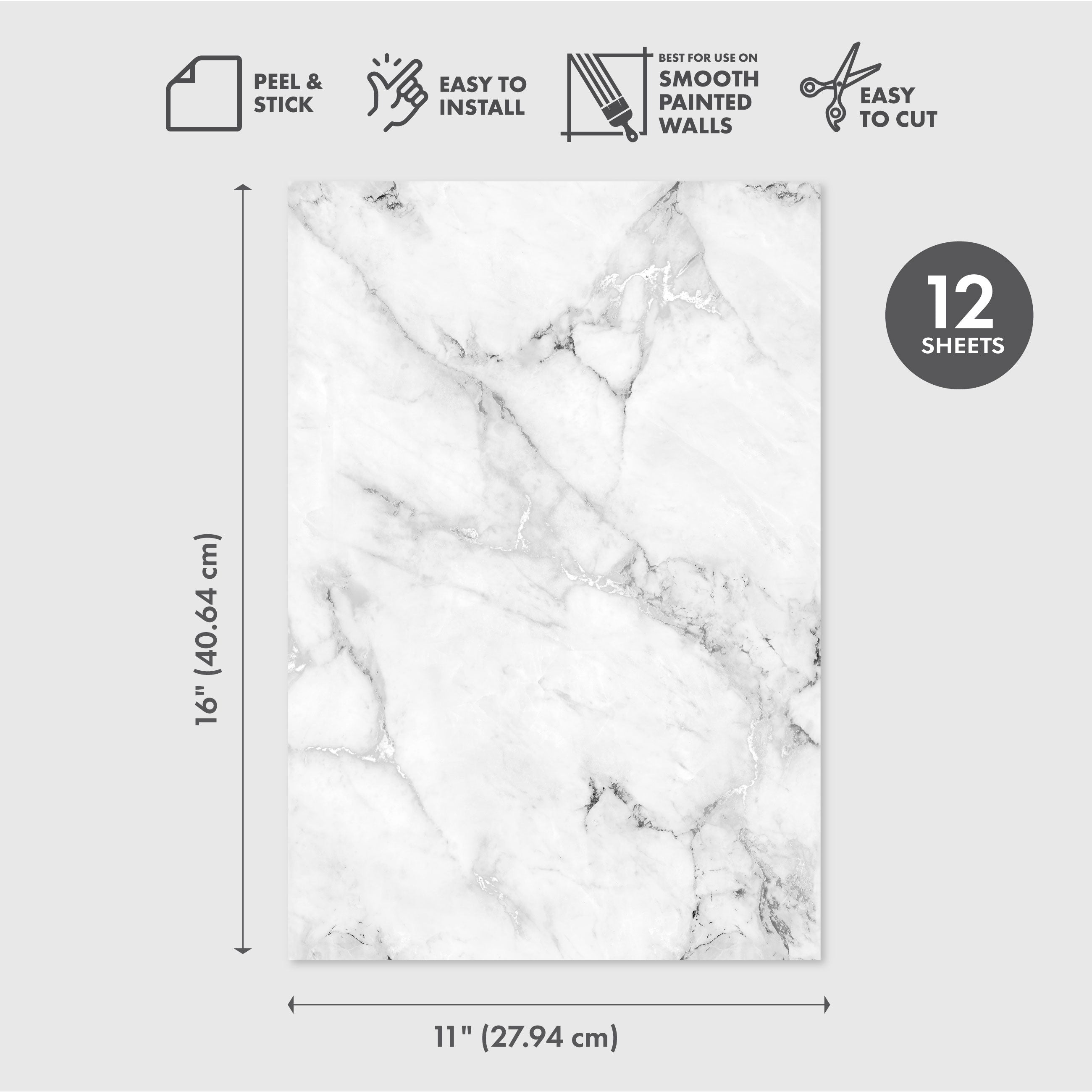 Carrara Marble Peel & Stick Wallpaper Sheets – 12 Pack