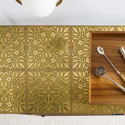 Gold and Green Leaves Wall Tile – Peel and Stick 8x8" DIY Tile for Accent Walls & Crafts