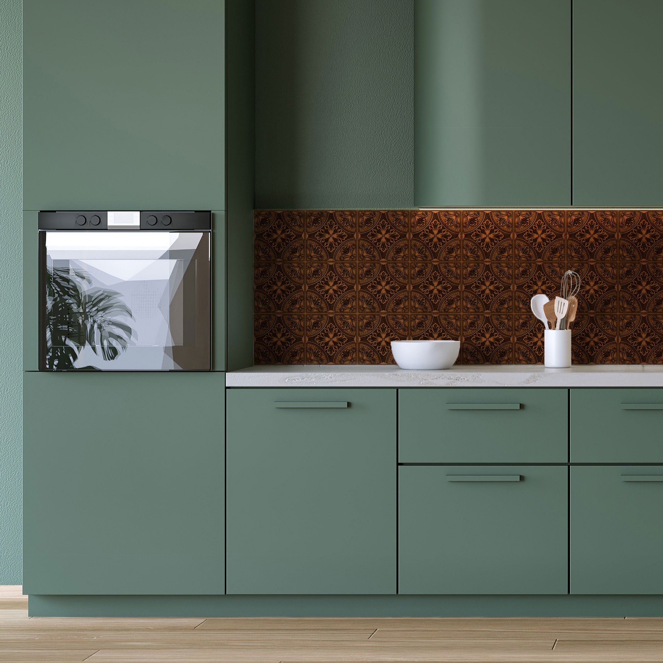 Dark Aged Bronze Fleur Peel and Stick Wallpaper Tiles - 24 Pack