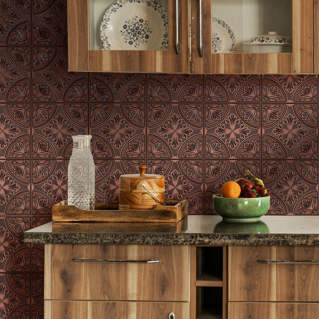 Dark Aged Bronze Fleur Peel and Stick Wallpaper Tiles - 24 Pack