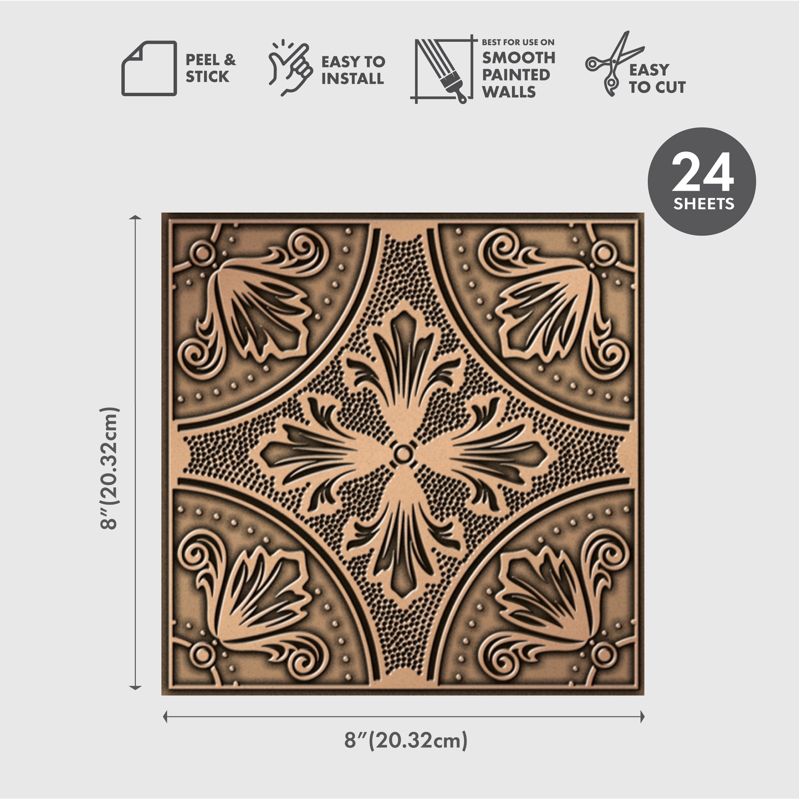 Dark Aged Bronze Fleur Peel and Stick Wallpaper Tiles - 24 Pack