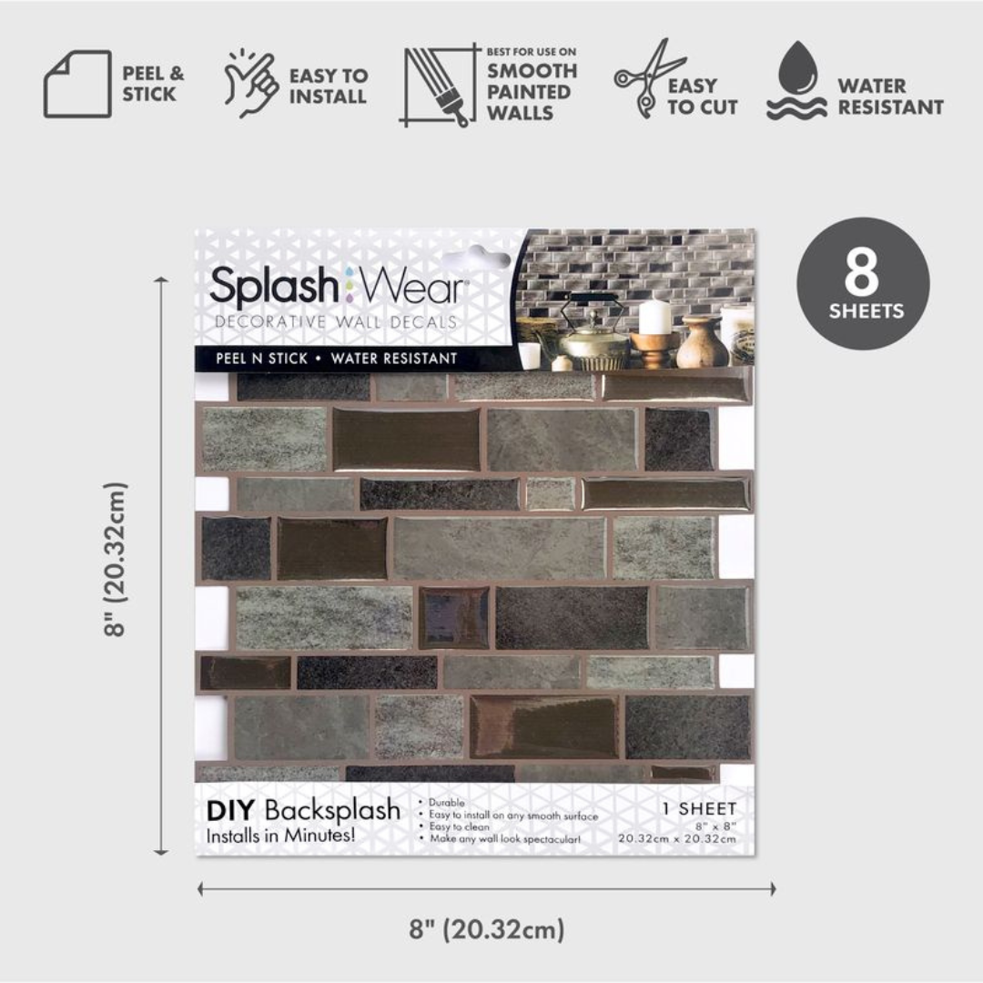 Earth Grey Mosaic Peel and Stick Backsplash Tile - 4 Pack or 8 Pack