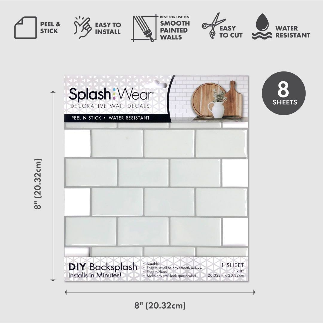 White Subway Backsplash Peel and Stick Backsplash Tile - 4 Pack or 8 Pack