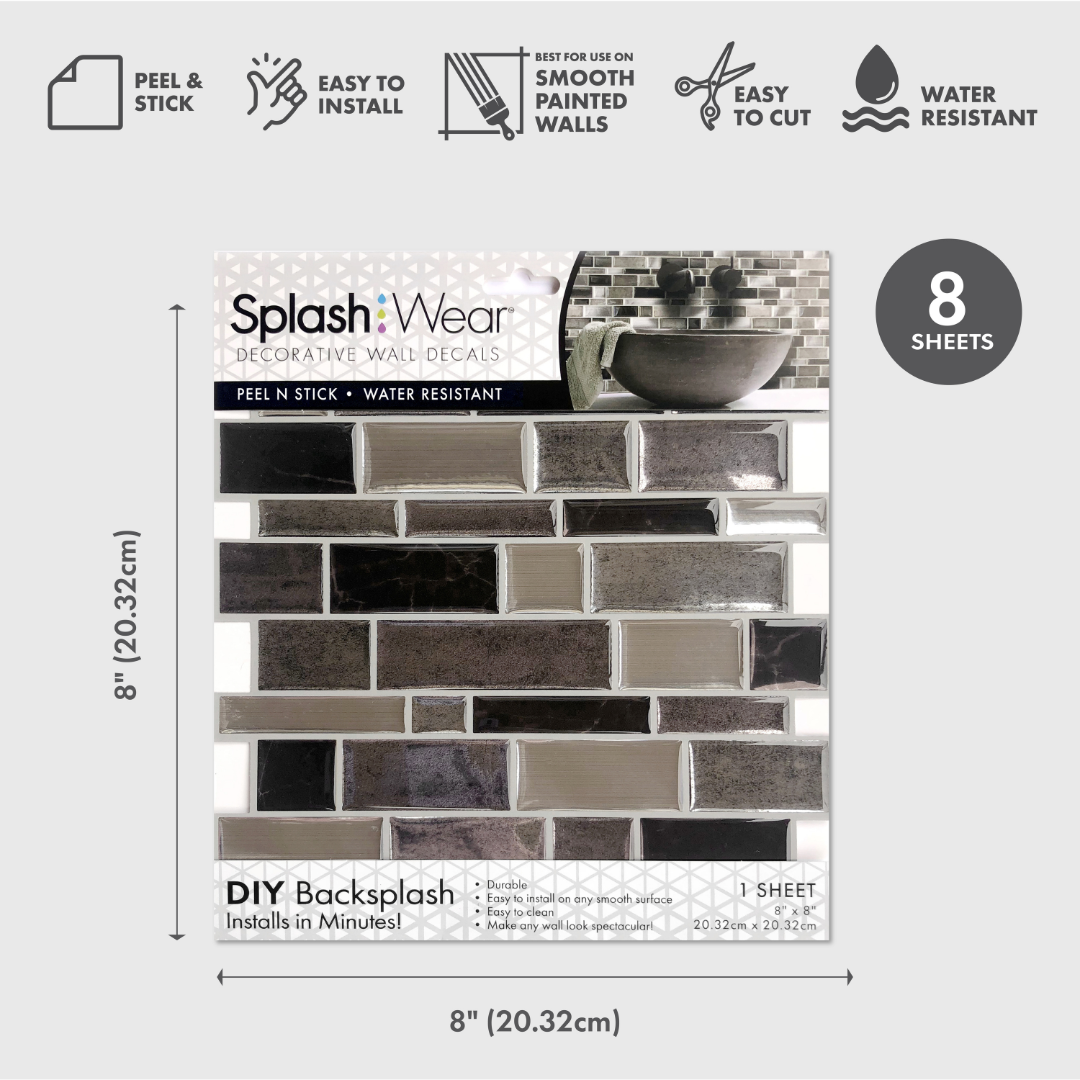 Silver and Black Mosaic Peel and Stick Backsplash Tile - 4 Pack or 8 Pack