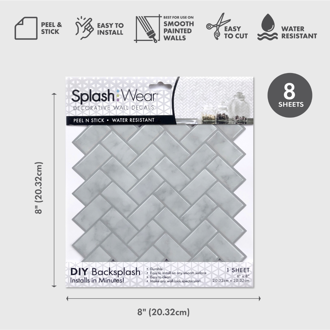 Marble Herringbone – Peel and Stick Backsplash Tile in Sculpted Faux Marble Finish