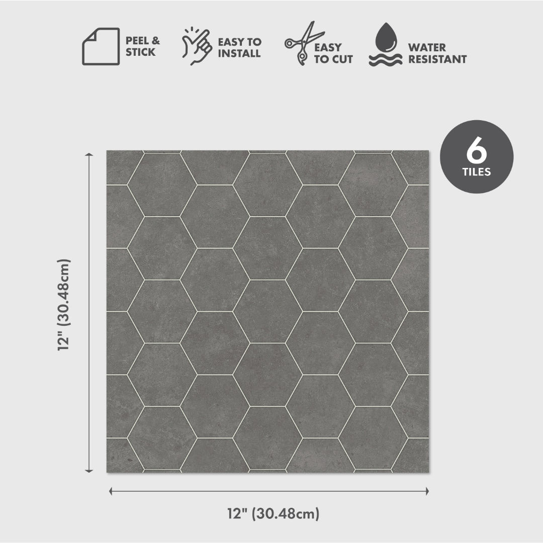 Hexagon Peel and Stick Floor Tiles - 6 Pack