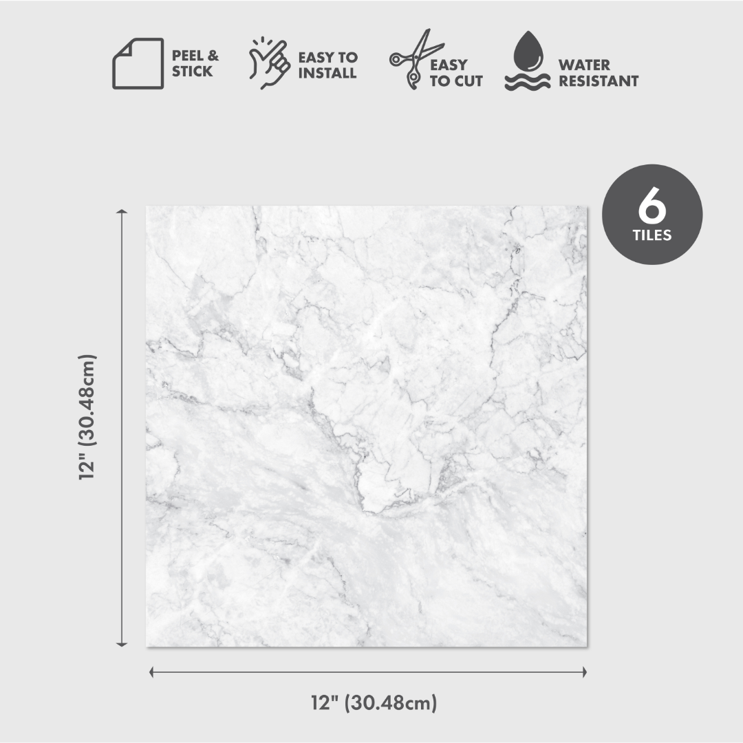 Marble Peel and Stick Floor Tiles - 6 Pack